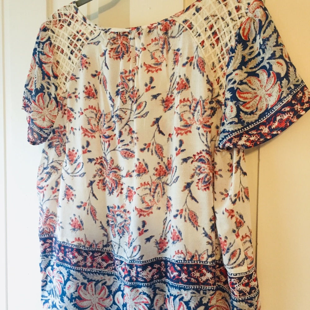 Lucky Brand Boho Floral Peasant Blouse - Large - Picture 5 of 5